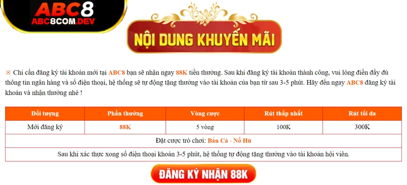 Khuyến mãi ABC8 tân thủ giá trị