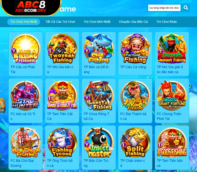 Số lượng đầu game Bắn cá ABC8