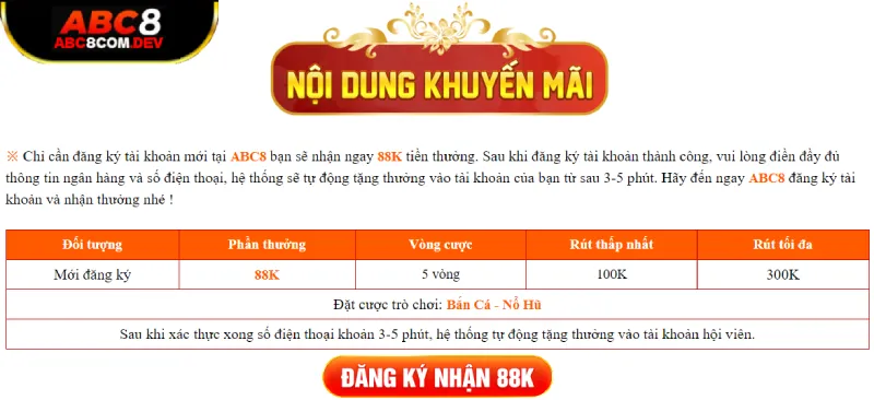 Khuyến mãi ABC8 tân thủ giá trị