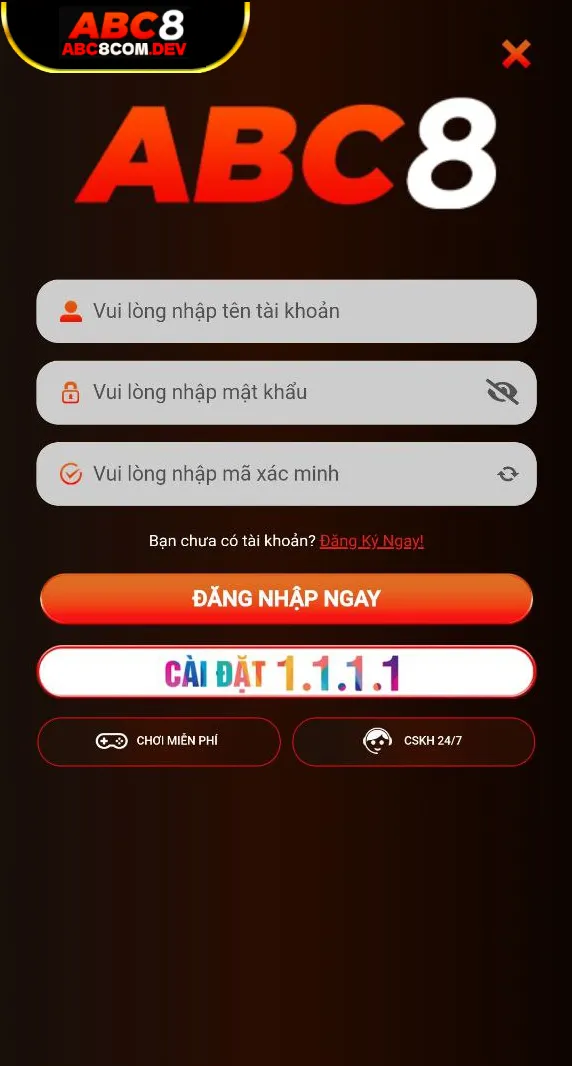 Đăng nhập ABC8 di động
