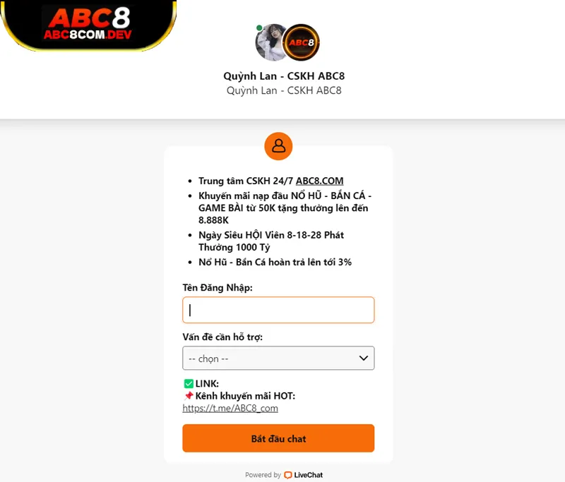 Chat trực tiếp nhà cái ABC8